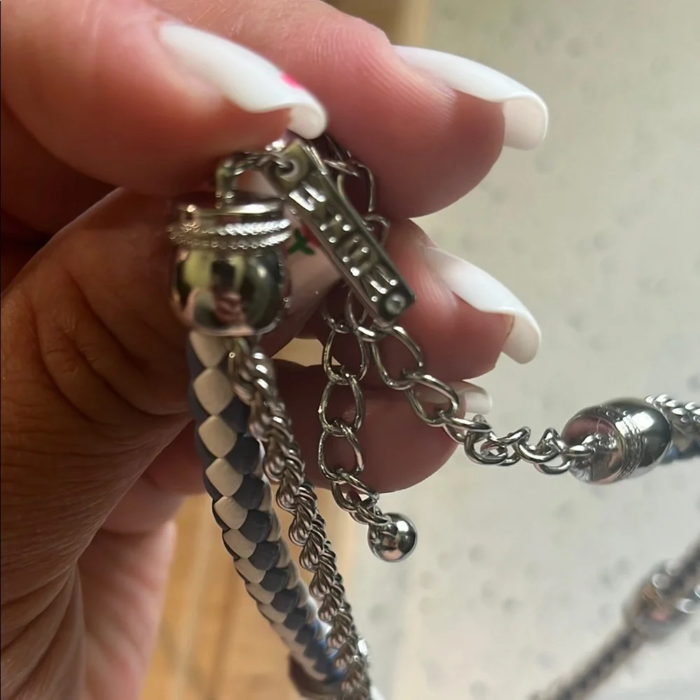 Braided Silver and White Necklace with‎ Peace Pendant